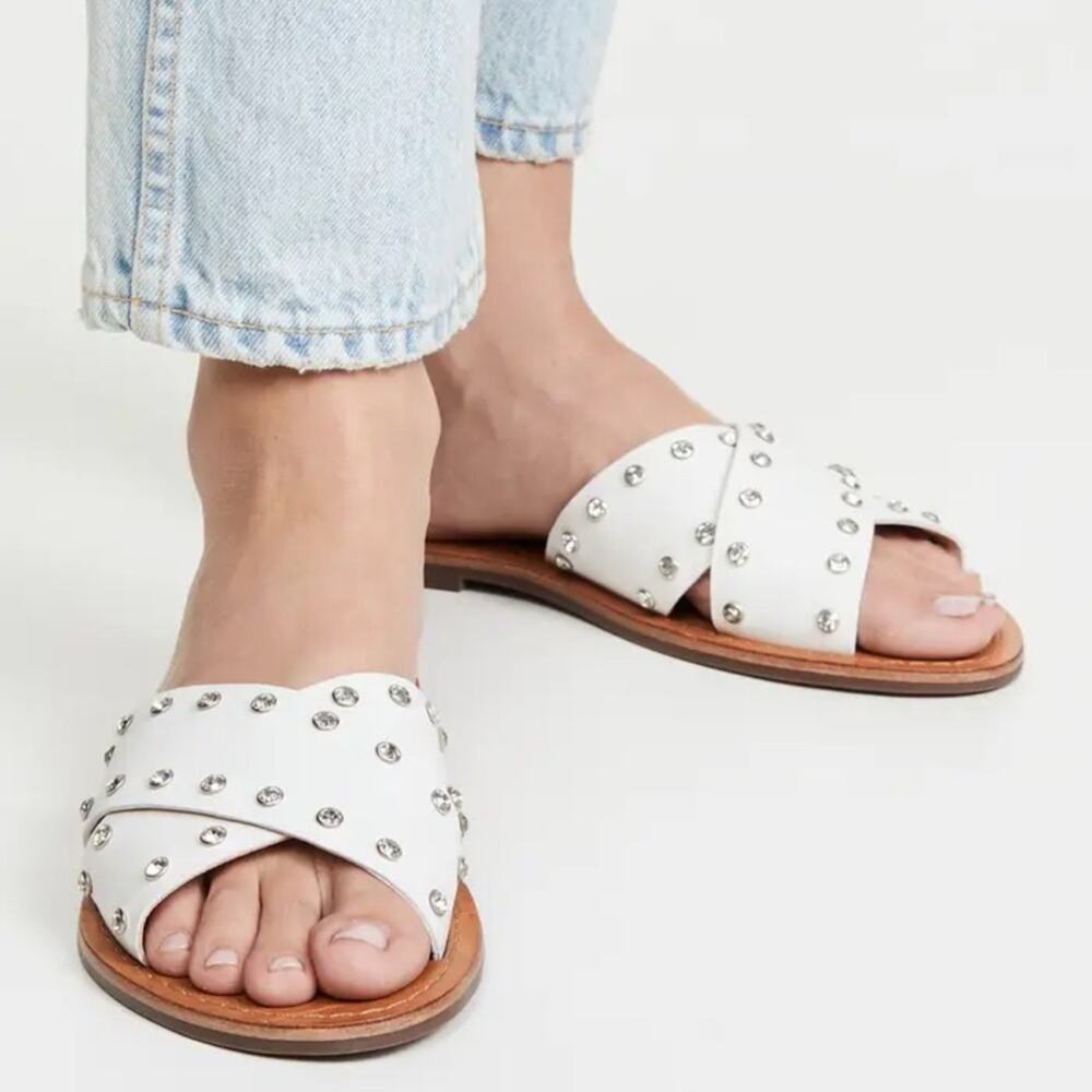 SCHUTZ Marilu White Studded leather uppers Women's Sandals 6